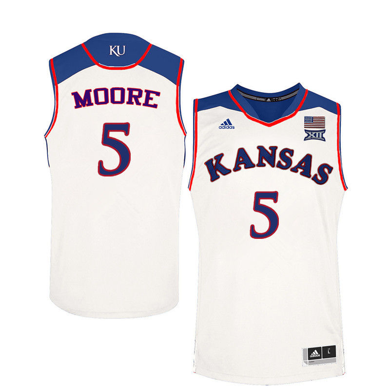 Men Kansas Jayhawks #5 Charlie Moore College Basketball Jerseys-White - Click Image to Close
